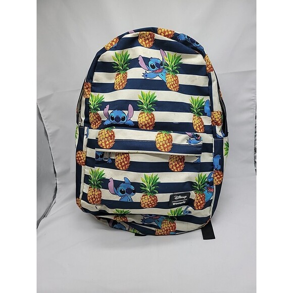 Disney Loungefly Lilo & Stitch Pineapple Large Striped Nylon Women’s Backpack - Picture 1 of 16